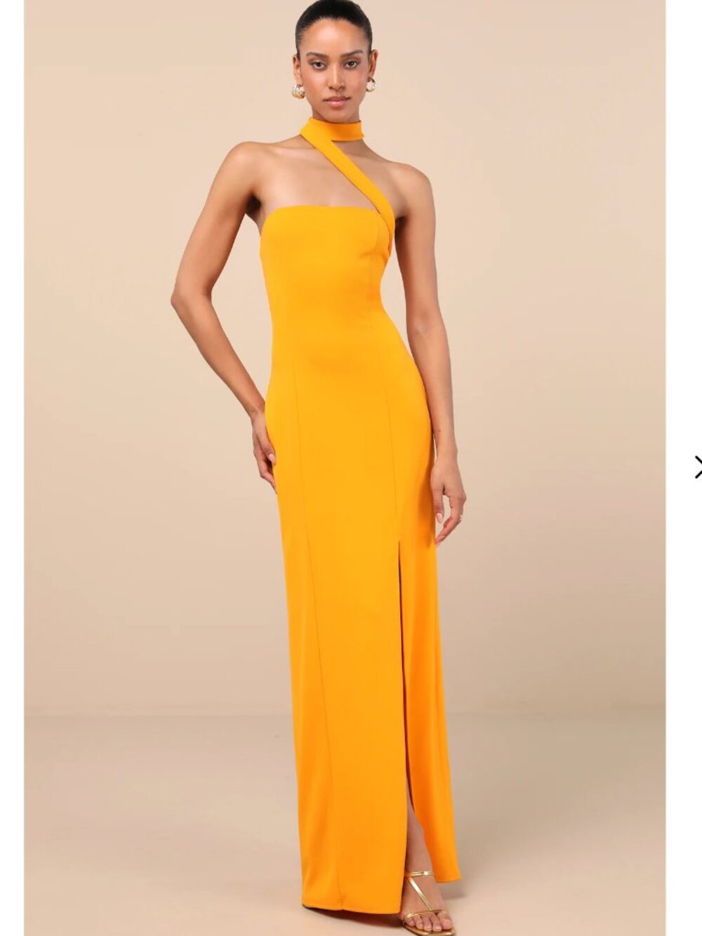 Lulu's Seraphina Golden Yellow Asymmetrical Column Maxi Dress Size Large NWT
